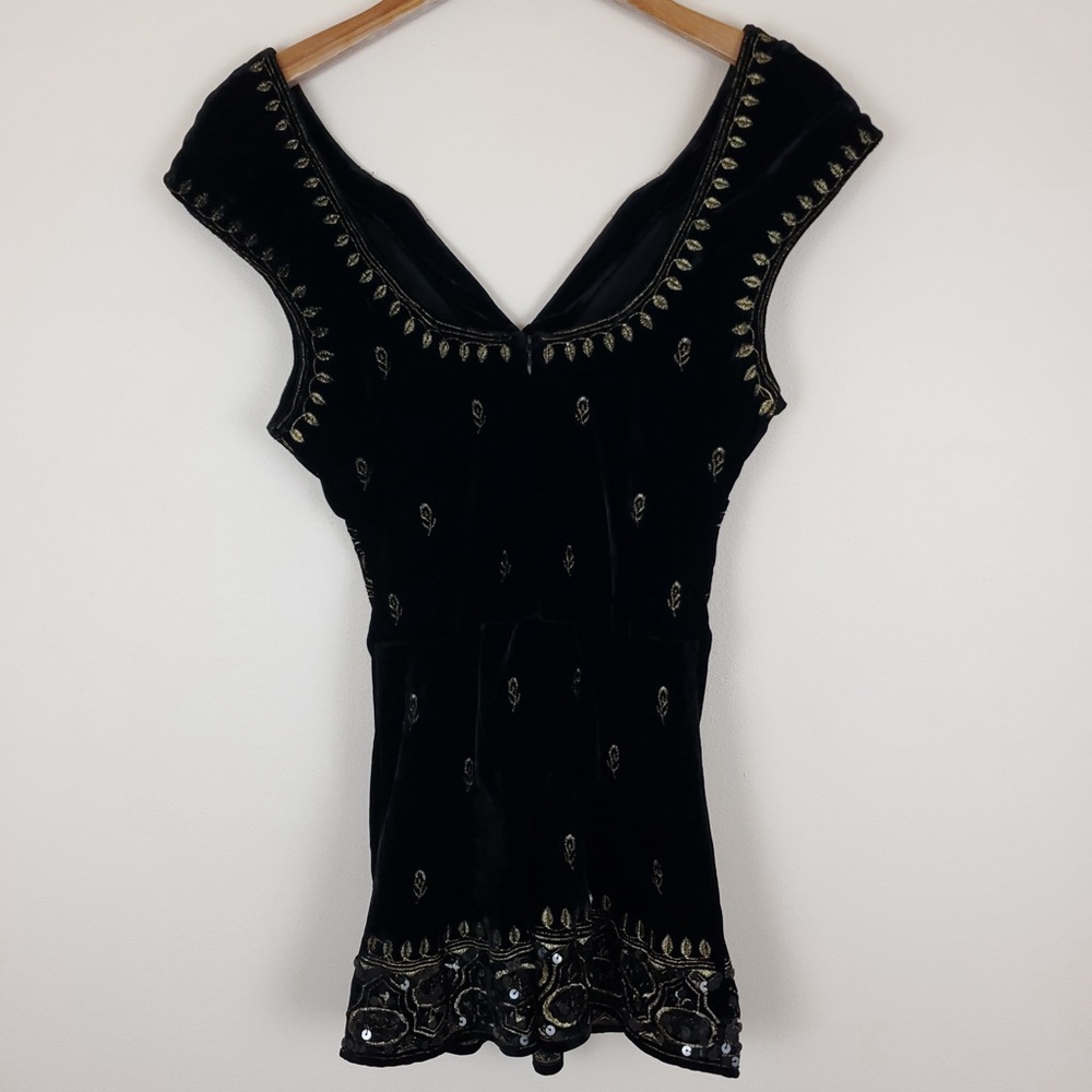 Central Park West Black Velvet Embroidered Top - Picture 7 of 8